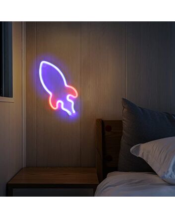 Led Neon Rocket Signs Light Wall Hanging Decor Blue And Red Signs