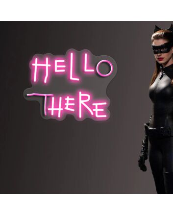 Hello There Neon Sign Wall Decor Hell Here Reusable Letter Sign Hung On Grey Background