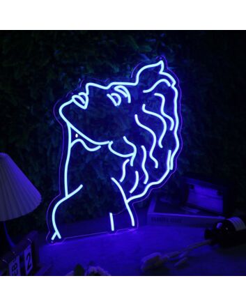 Beautiful Long haired Man Blue Neon Sign