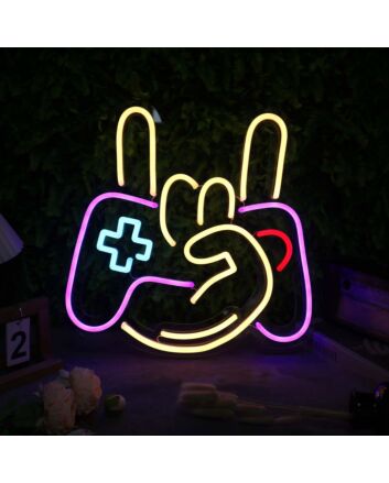 Rock Gesture With Game Controller Neon Sign