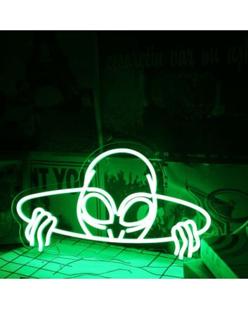 Aliens Come Out Of The Hole Green Neon Sign