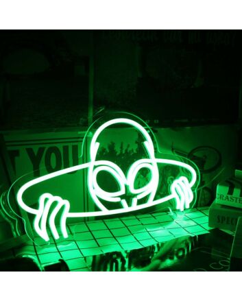 Aliens Come Out Of The Hole Green Neon Sign