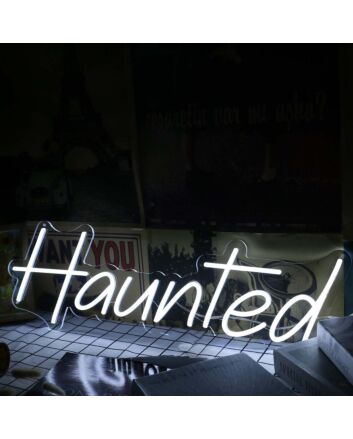 Haunted White Neon Sign