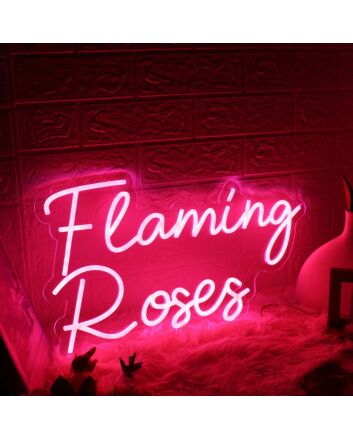Flaming Roses Pink Neon Sign