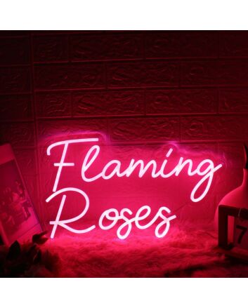 Flaming Roses Pink Neon Sign