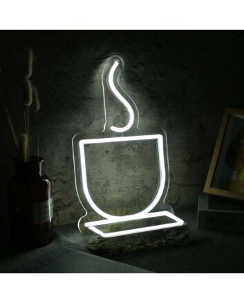 A Cup Of Hot Drink White Neon Sign