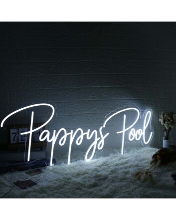 Pappy&#039;s Pool White Neon Sign