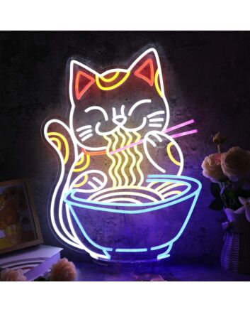 Lucky Cat Eating Noodles Custom Neon Sign