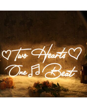 Two Hearts One Beat Yellow Neon Sign