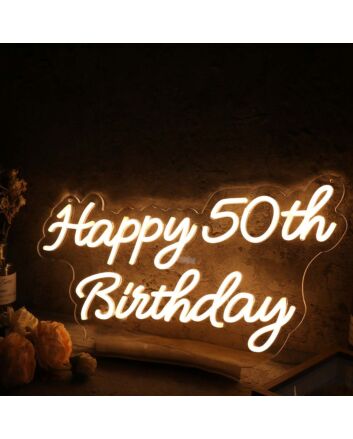 Happy 50th Birthday Yellow Neon Sign