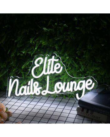 Elite Nails Lounge White Neon Sign