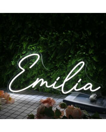 Emilia Name White Neon Sign