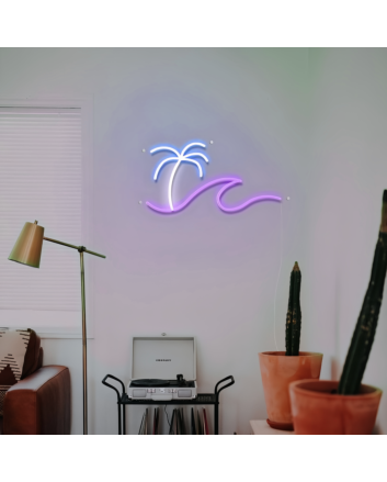 Beach Vibes Palm Tree Waves Neon Sign