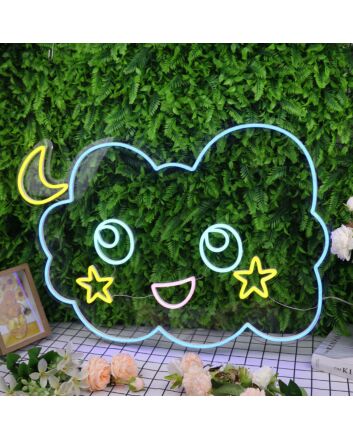Adorable Cloud With Moon And Stars Neon Sign