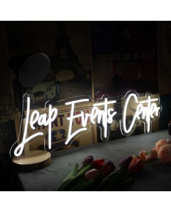 Leap Event Center White Neon Sign