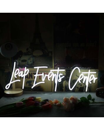 Leap Event Center White Neon Sign