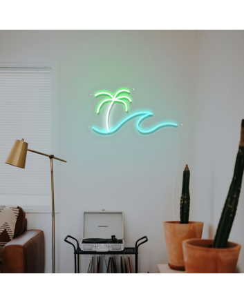 Beach Vibes Palm Tree Waves Neon Sign