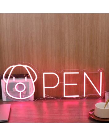 Open With Dog Head Red Neon Sign