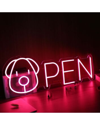 Open With Dog Head Red Neon Sign