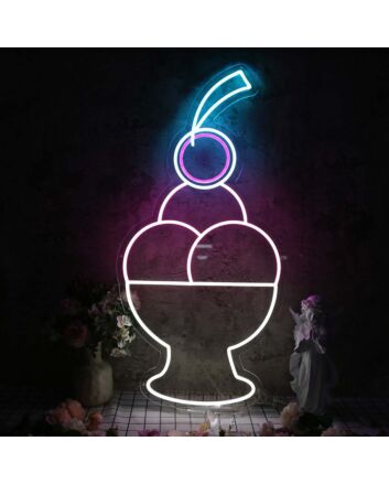A Bowl Of Ice Cream with Cheery Neon Sign