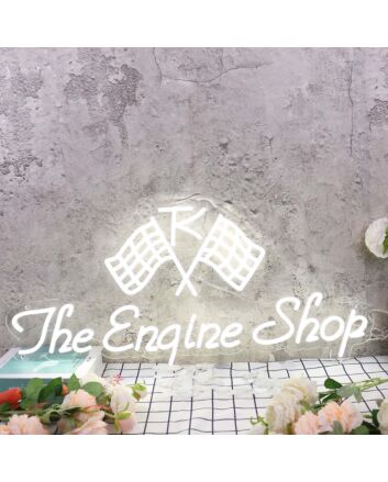 The Engine Shop White Neon Sign