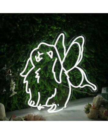 Cute Rabbit With Butterfly Wings White Neon Sign