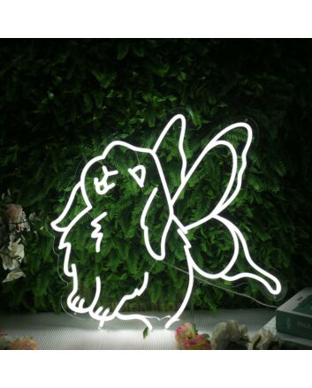 Cute Rabbit With Butterfly Wings White Neon Sign