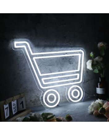 Shopping Cart White Neon Sign