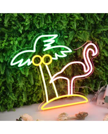 Coconut Tree And Flamingo Custom Neon Sign