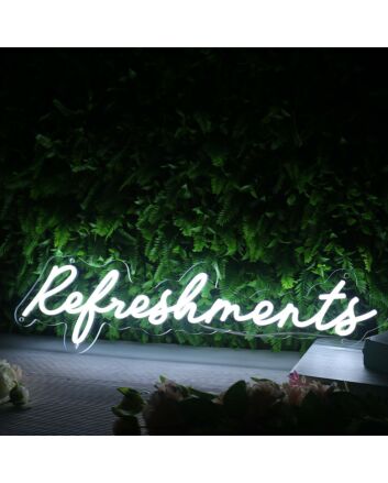 Refreshments White Neon Sign