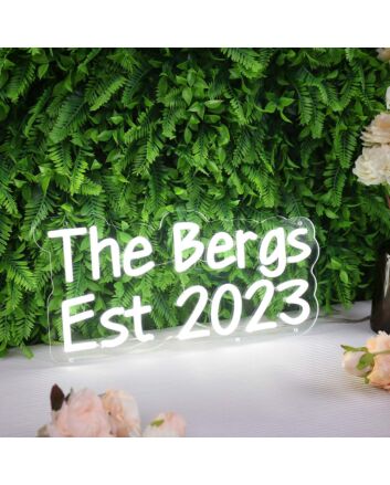 The Bergs Est 2023 White Neon Sign