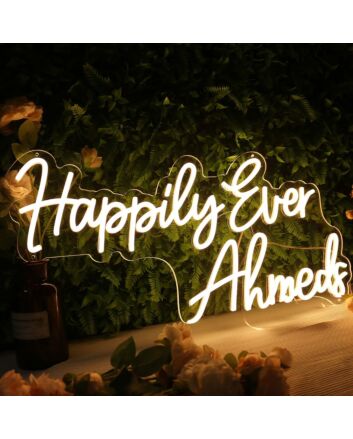 Happily Ever Ahmeds Yellow Neon Sign