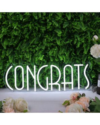 Congrats White LED Neon Sign