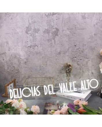 Delicias Del Valle Alto White Neon Sign
