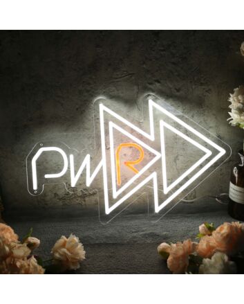 PWR With Fast Forward Key White Neon Sign