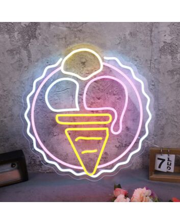 Three Scoops Ice Cream Cone Custom Neon Sign