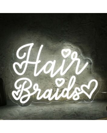 Hair Braids White Neon Sign