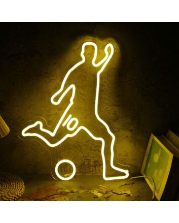 Volleying Soccer Yellow Neon Sign