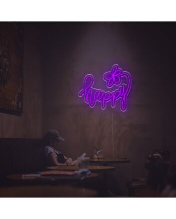 Happy With Flower LED Neon Sign