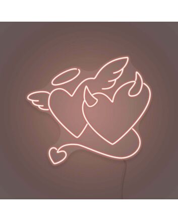 Angel and Devil Hearts Neon Art Playful Duality and Temptation