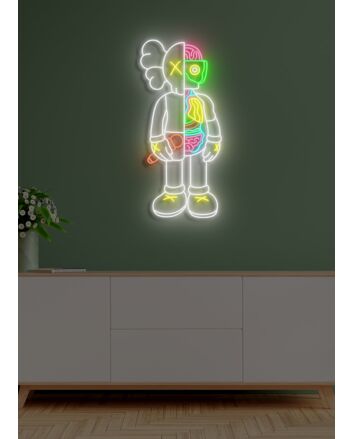 Divided Neon Art Reflecting Inner Struggle and Balance