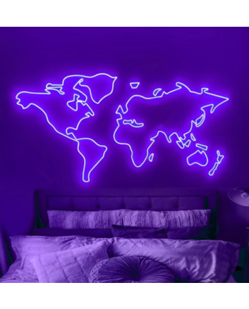 World map Diverse Neon Display Celebrating Global Connections