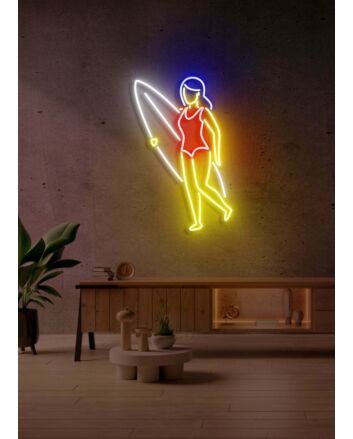 Surfer Girl Neon Wave for Beach Enthusiasts From 30inch