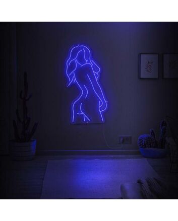 Beautiful girl shadow Looking back Neon lights