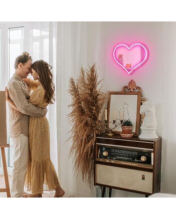 Loving Reflections Heart-Shaped Pink Neon Mirror Wall Decor