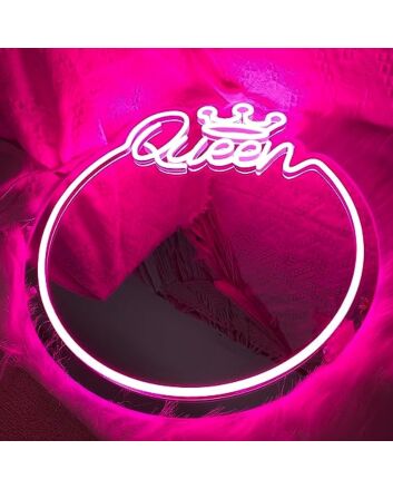 Elegant Queen and Crown Neon Mirror Art