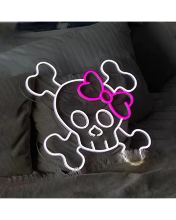 Neon sign with skull and crossbones