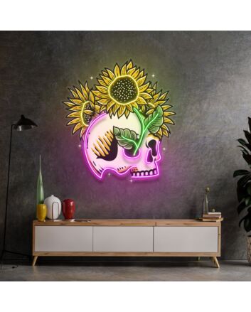 Skull Sun Flowers Led Neon Sign Light Pop Art
