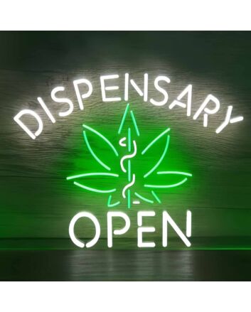 Dispensary  Open Hemp Leaf Neon Sign