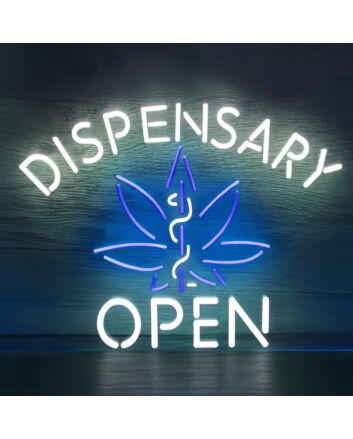 Dispensary  Open Hemp Leaf Neon Sign